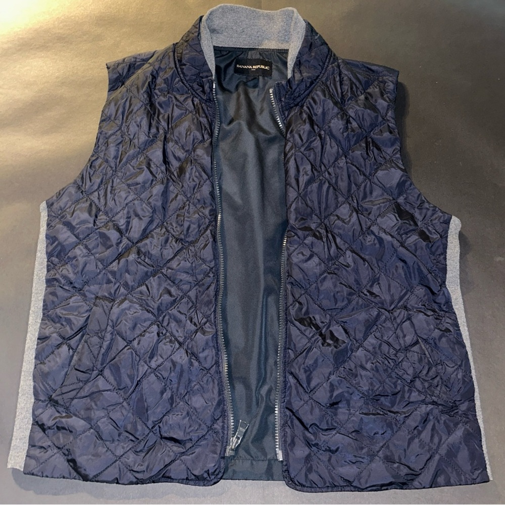 Banana Republic Blue Quilted Vest with Geometric Design